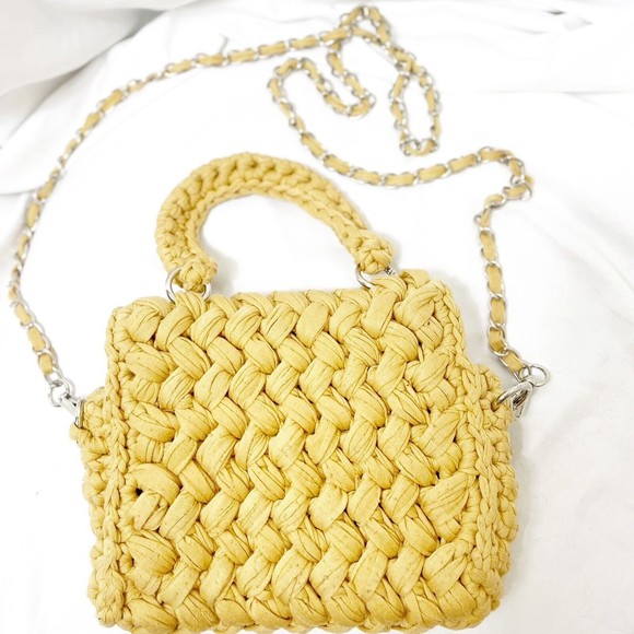 Rubylishious Tan handmade woven clutch crossbody Removable embroidered gold ch - Picture 2 of 3